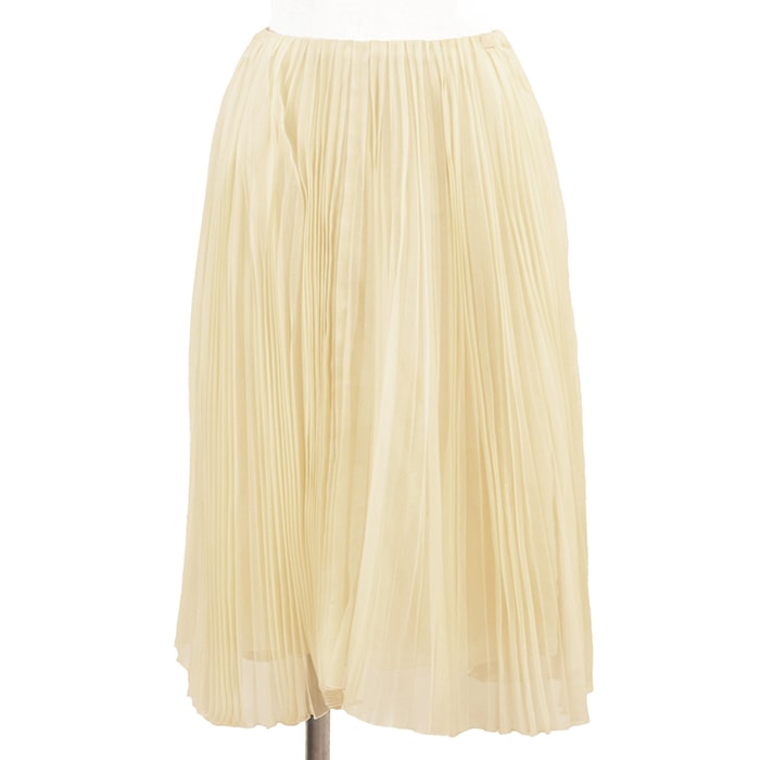 【SALE】CHANEL シャネル スカート シルク100% サイズ 38 レディース 00A P16531 ロゴ プレート プリーツ ジョーゼット シフォン シースルー フレア ボトムス アイボリー フランス製 カール・ラガーフェルド期