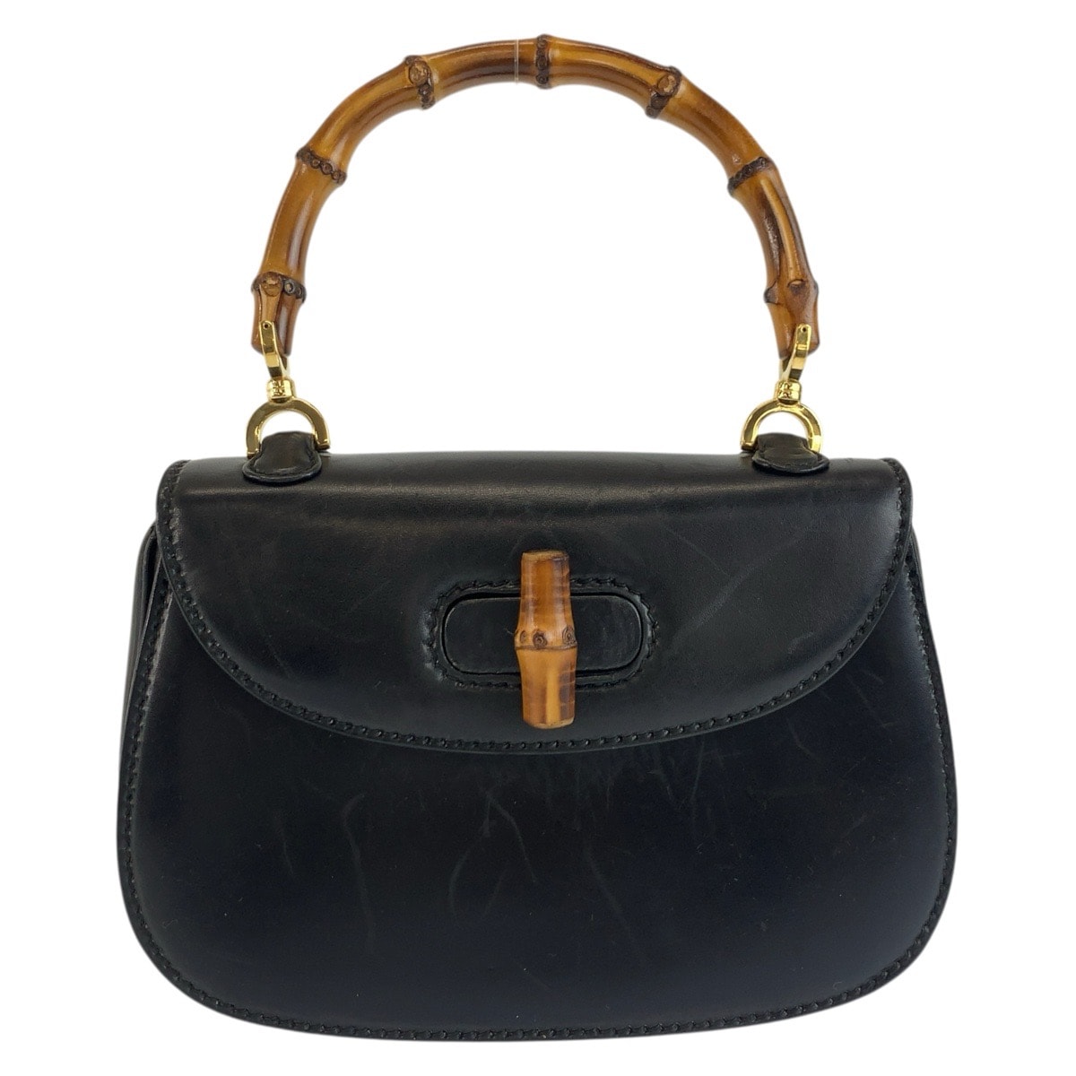 GUCCI グッチ ヴィンテージ バンブー ブラック ゴールド金具 レザー ハンドバッグ 1-0294217 【中古】