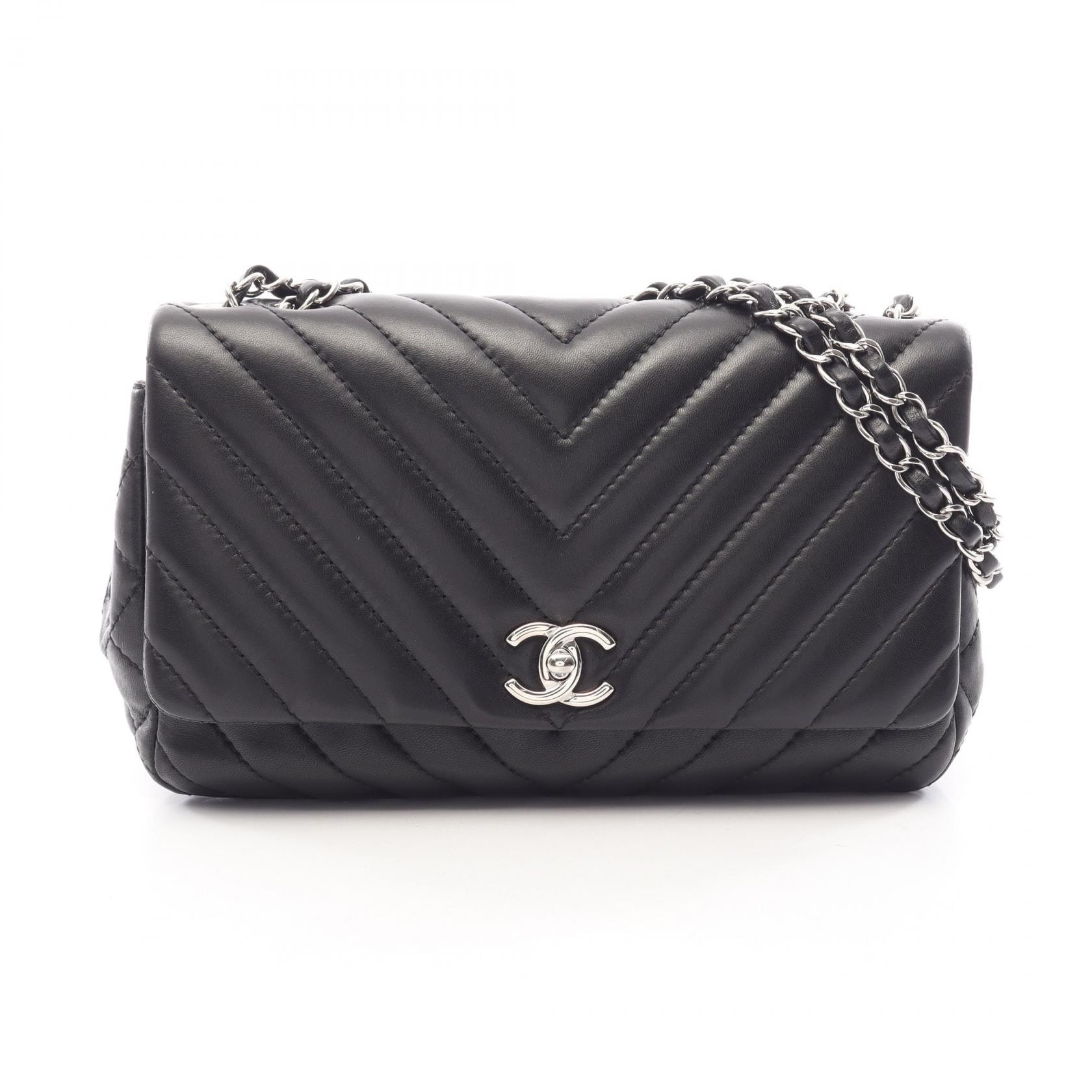シャネル CHANEL シェブロン Vステッチ ショルダーバッグ バッグ ラムスキン(羊革) レディース ブラック系 【中古】