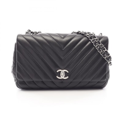シャネル CHANEL シェブロン Vステッチ ショルダーバッグ バッグ ラムスキン(羊革) レディース ブラック系 【中古】