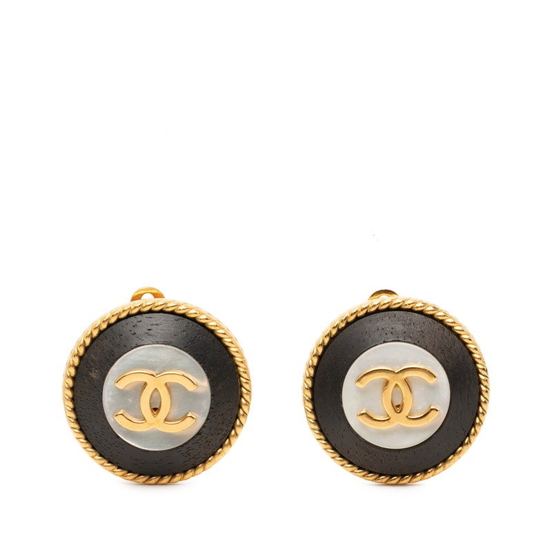 シャネル ココマーク ヴィンテージ ラウンド イヤリング ゴールド ブラック メッキ レディース CHANEL 【中古】