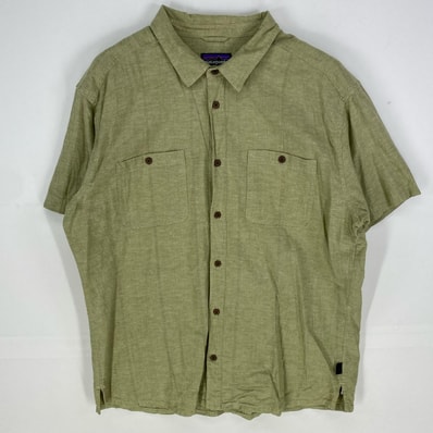 古着 パタゴニア patagonia 半袖シャツ アウトドア 大きいサイズ 胸ポケット アウトドア XL グリーン系 無地 メンズ