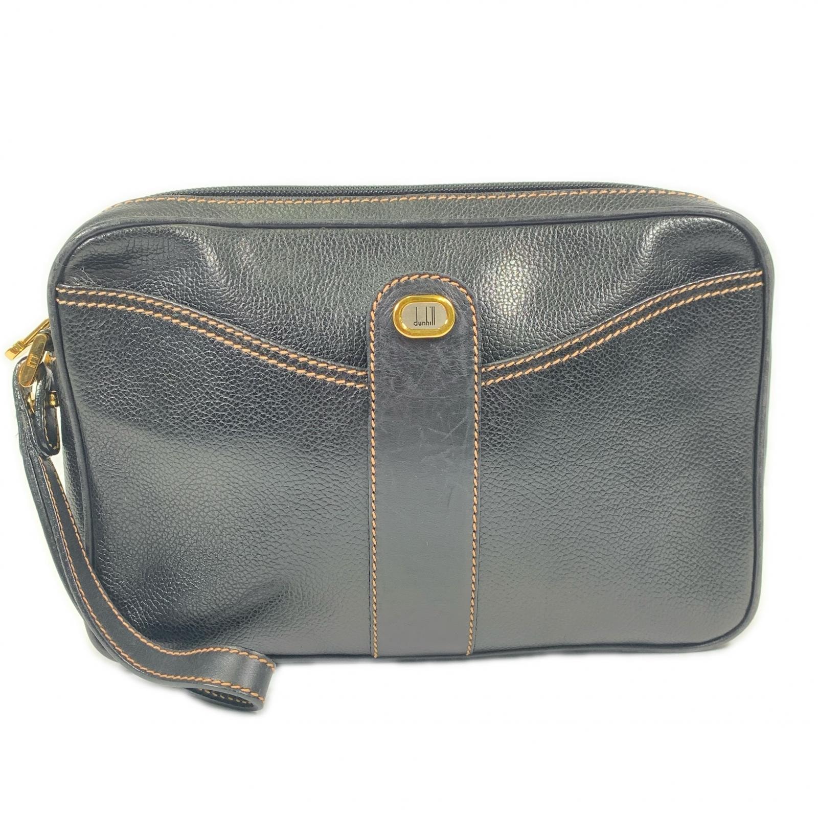 Dunhill ダンヒル セカンドバッグ バッグ  レザーセカンドバッグ  ブラック ゴールド レザー ファッション ファッション小物 小物 アイテム  メンズ