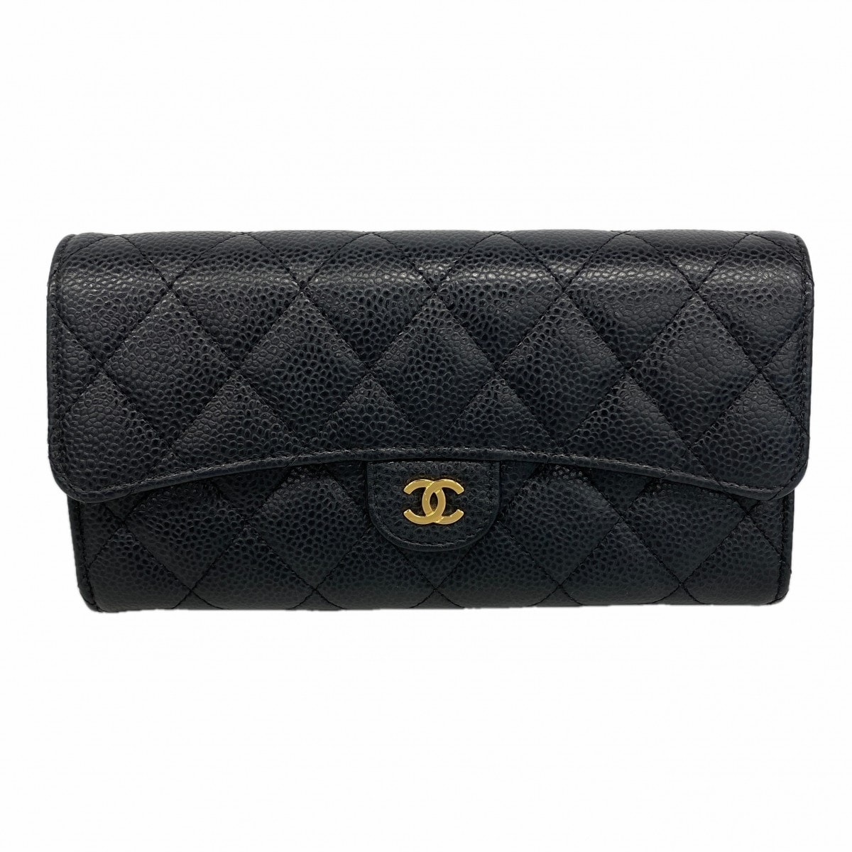 ★SALE【6gc3391-k】シャネル 長財布 マトラッセ キャビアスキン ブラック ゴールド金具【中古】レディース