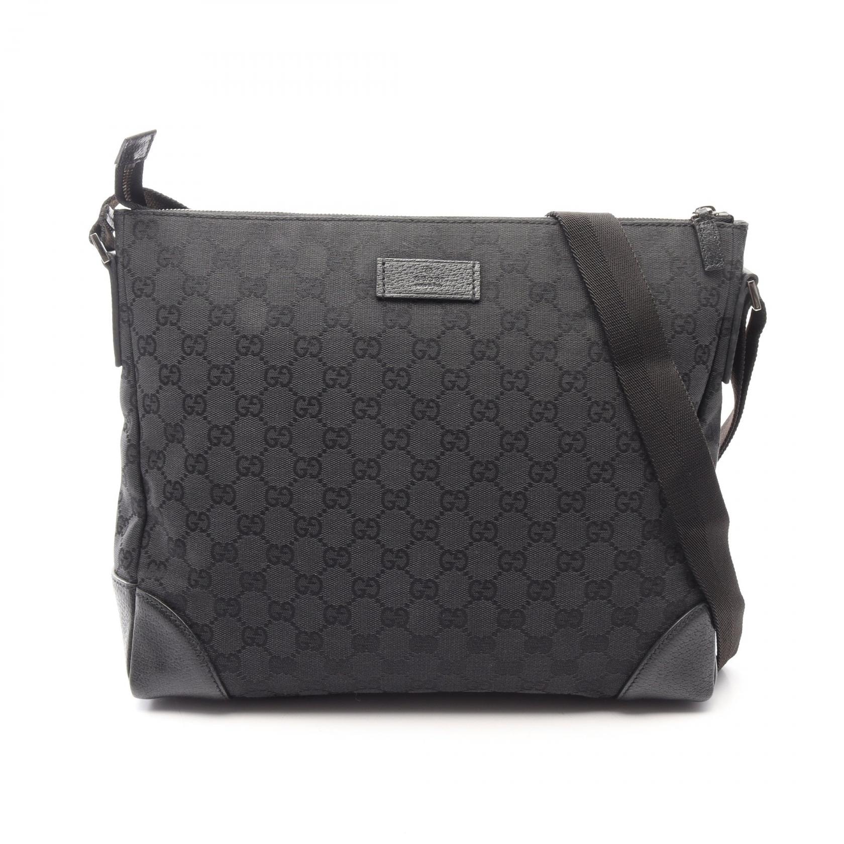 グッチ GUCCI GGキャンバス ショルダーバッグ バッグ キャンバス レザー メンズ レディース ブラック系 110054 【中古】