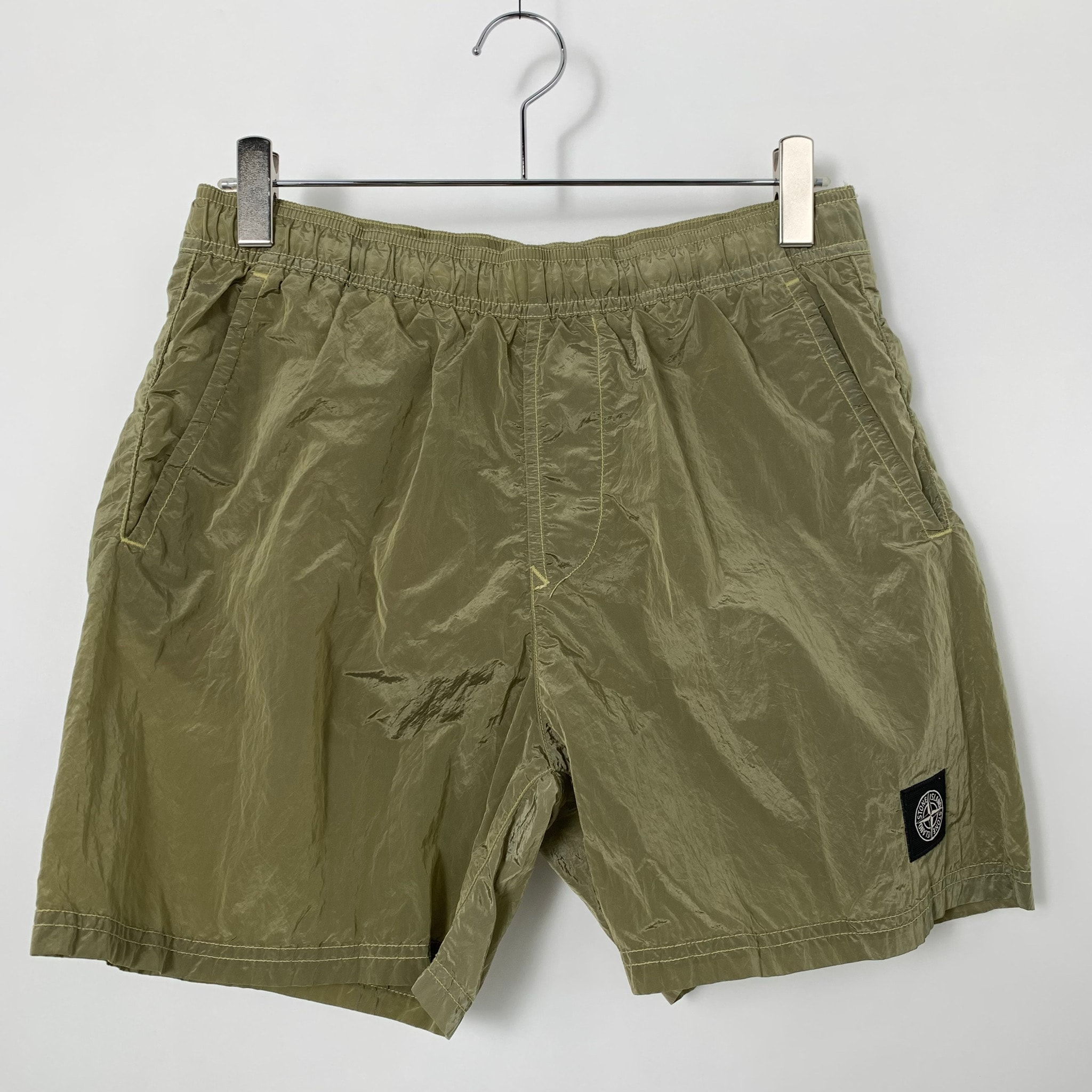 STONE ISLAND Garment Dyed Nylon Metal Patch Logo Swim Short Olive × Yellow