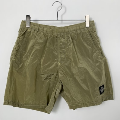 STONE ISLAND Garment Dyed Nylon Metal Patch Logo Swim Short Olive × Yellow