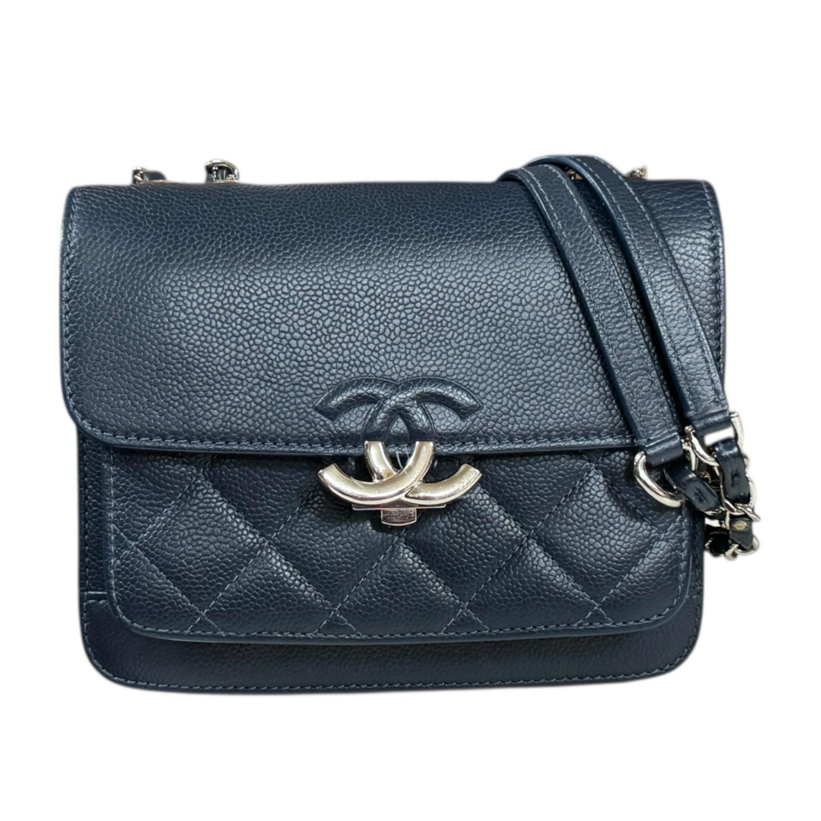 シャネル ハーフココ ショルダーバッグ キャビアスキン ネイビー レディース CHANEL  中古