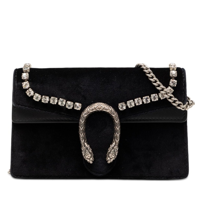グッチ ディオニュソス チェーン ショルダーバッグ 476432 ブラック ベロア レザー ラインストーン レディース GUCCI 【中古】