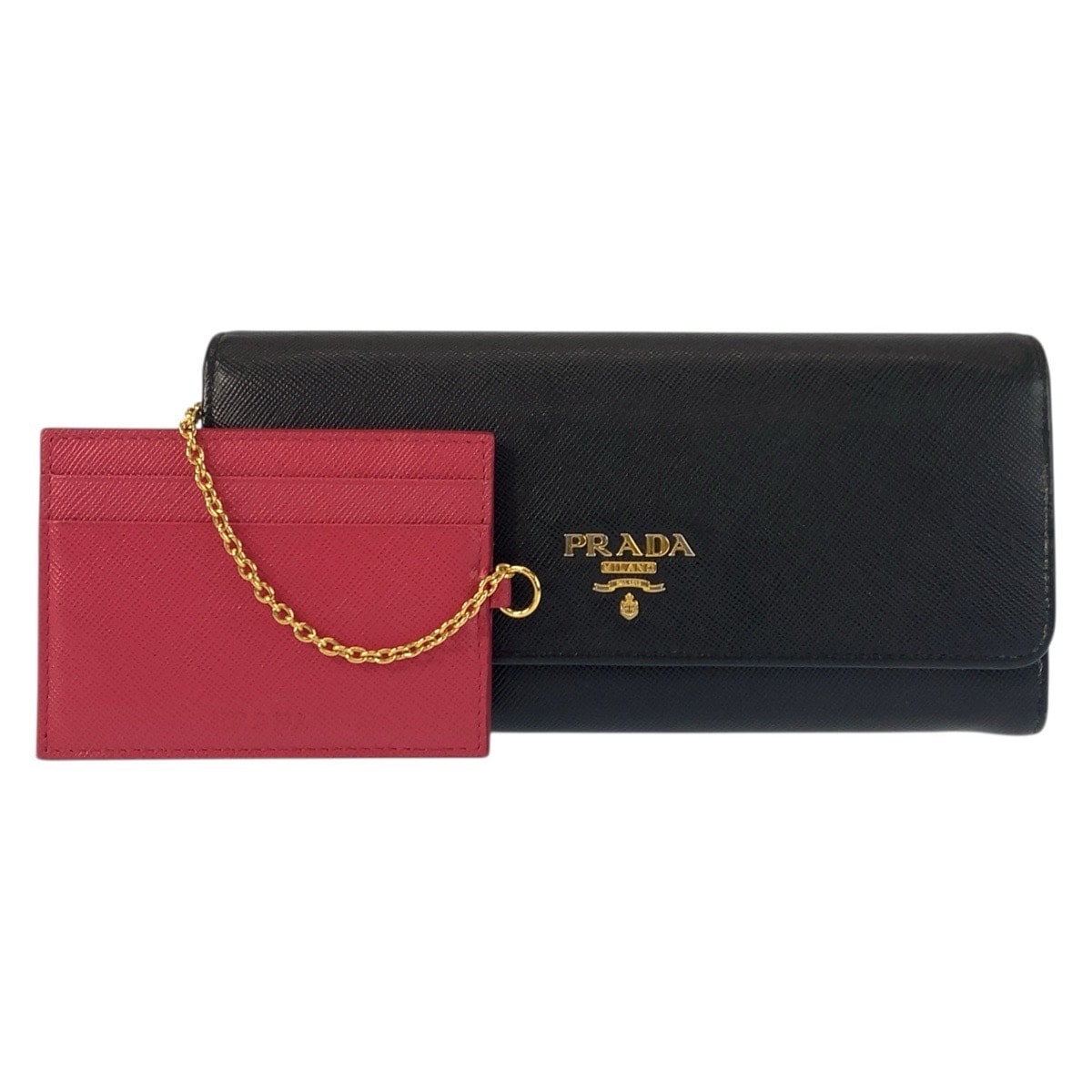 PRADA プラダ サフィアーノ ブラック 黒 ピンク レザー 長財布 ロングウォレット 601434 【中古】