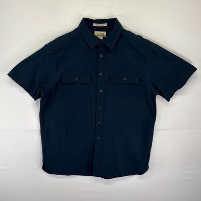 古着 エルエルビーン L.L.Bean 半袖シャツ シャモアシャツ 胸ポケット 無地 アウトドア L ネイビー メンズ