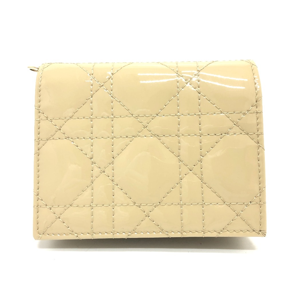 ディオール Dior レディディオール LADY DIOR カナージュ ミニウォレット コンパクト 二つ折り財布 財布 ウォレット 2つ折り財布 エナメル ベージュ 未使用