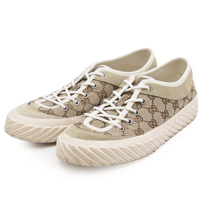 グッチ GGモノグラム キャンバス  スエード スニーカー メンズ ベージュ系 7 1/2 GUCCI