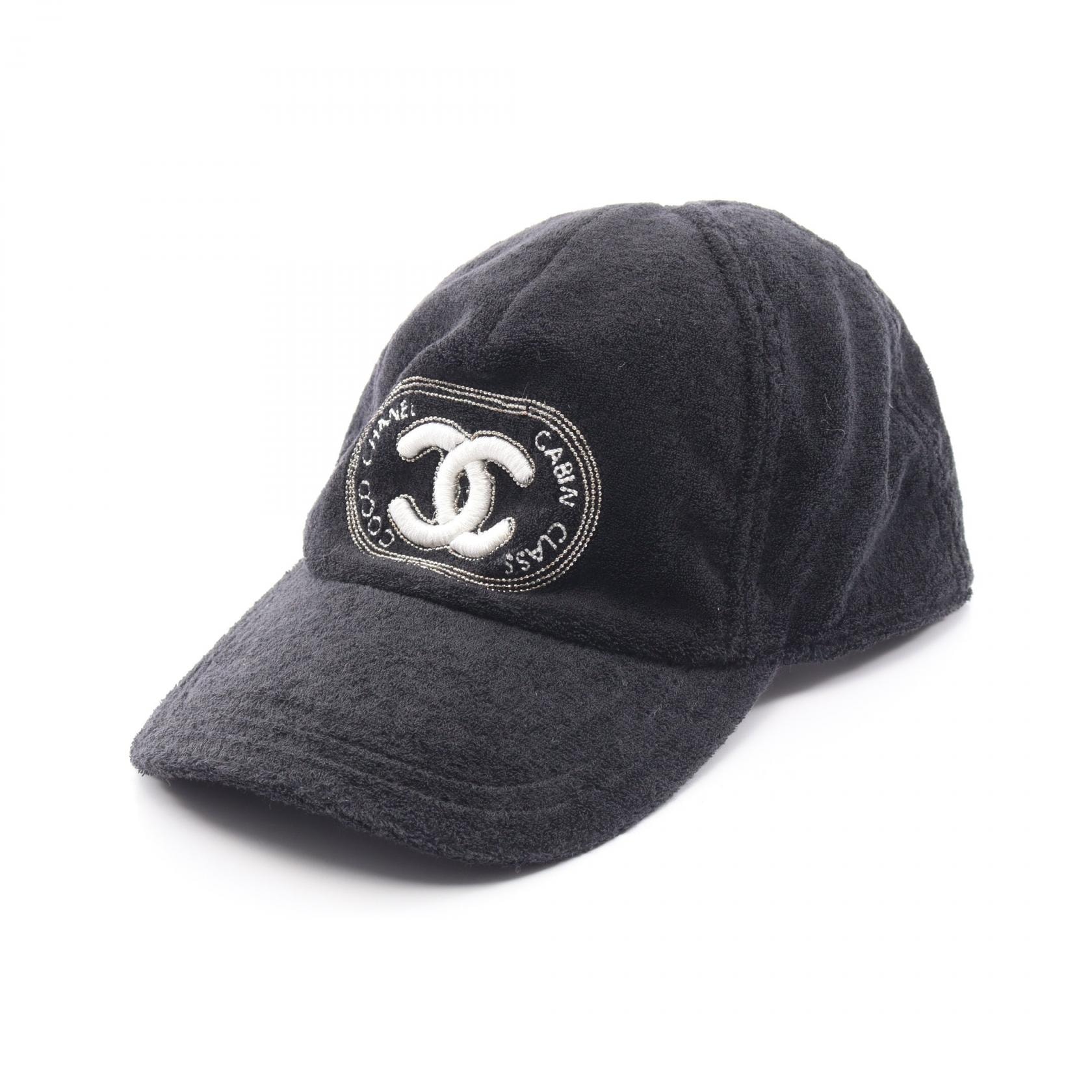 シャネル CHANEL ココマーク パイル キャップ 帽子 ナイロン コットン レディース ブラック系 【中古】