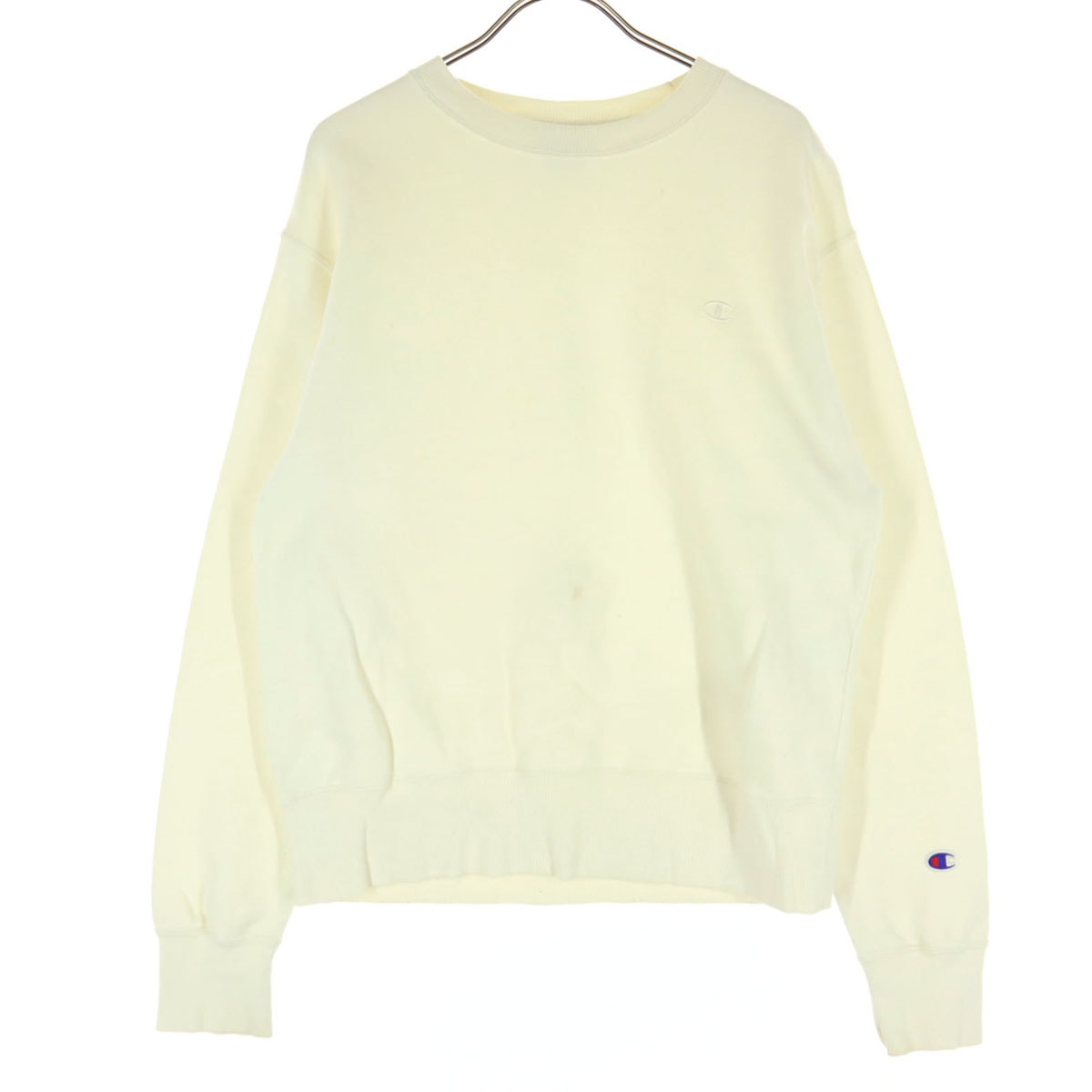 Champion チャンピオン ロゴワッペン 長袖 クルーネック 裏起毛 スウェット M ホワイト