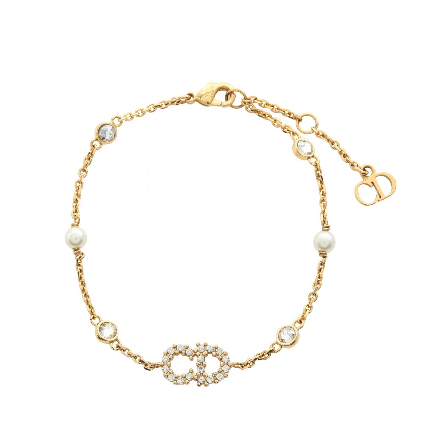 ディオール Dior CDロゴ ブレスレット アクセサリー GP(ゴールドメッキ) フェイクパール / ラインストーン レディース ゴールド系 / ホワイト系 / クリア系 【中古】