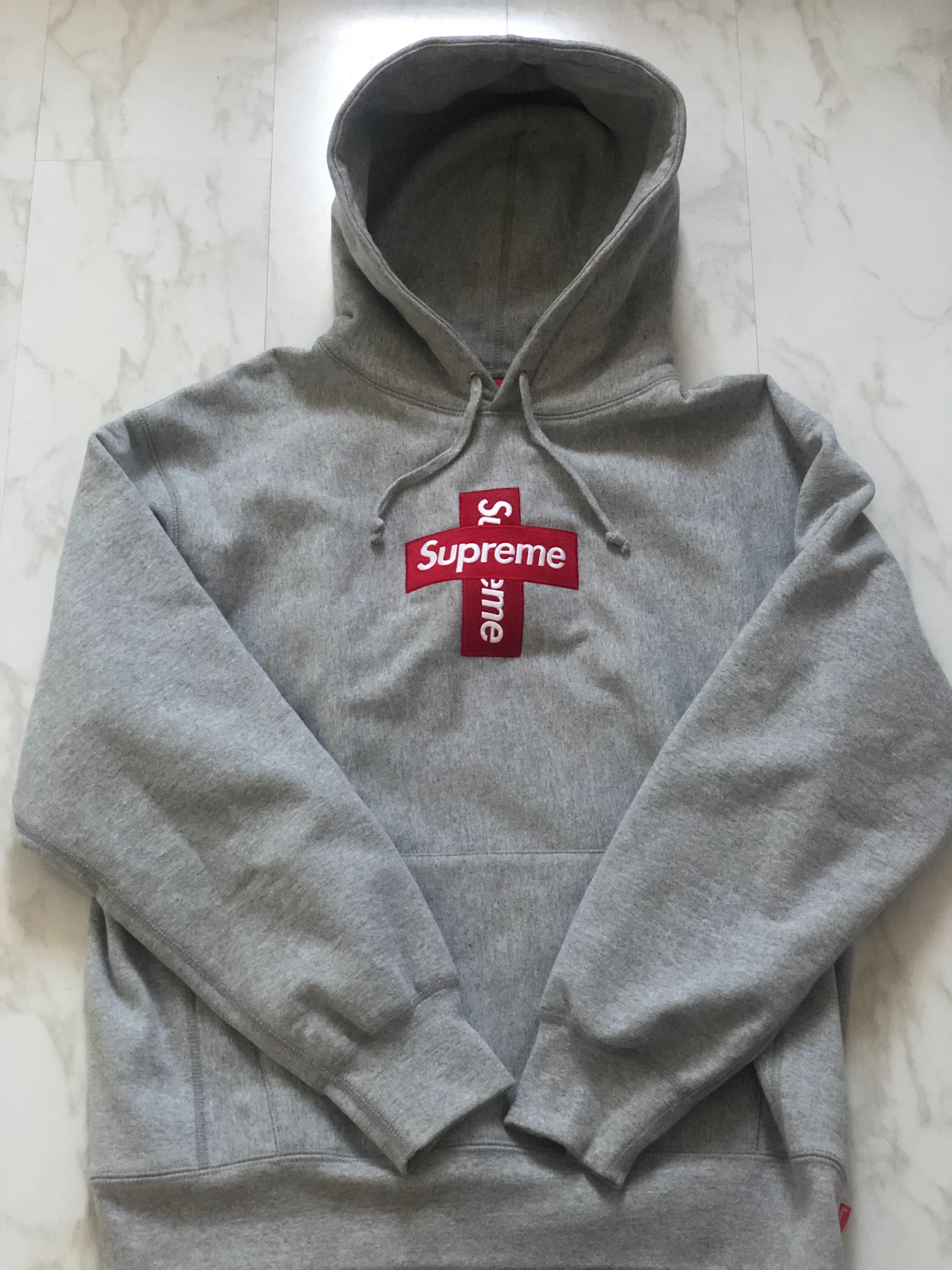 Supreme Cross Box Logo Hooded Sweatshirt "Grey"