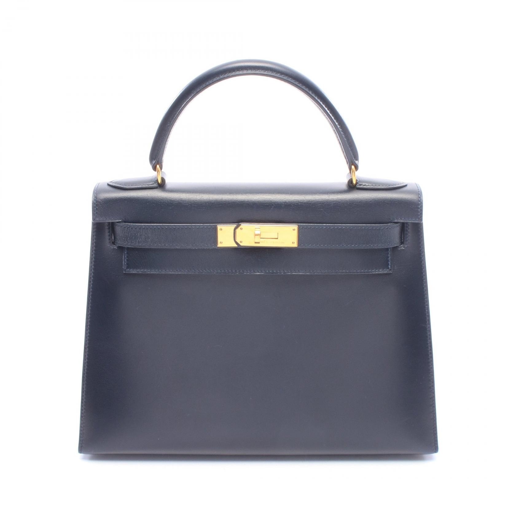 エルメス HERMES ケリー28 ブルーインディゴ 外縫い 2WAY ハンドバッグ バッグ カーフ(牛革) ボックスカーフ ○X刻印(1994年製造) レディース ネイビー系 【中古】