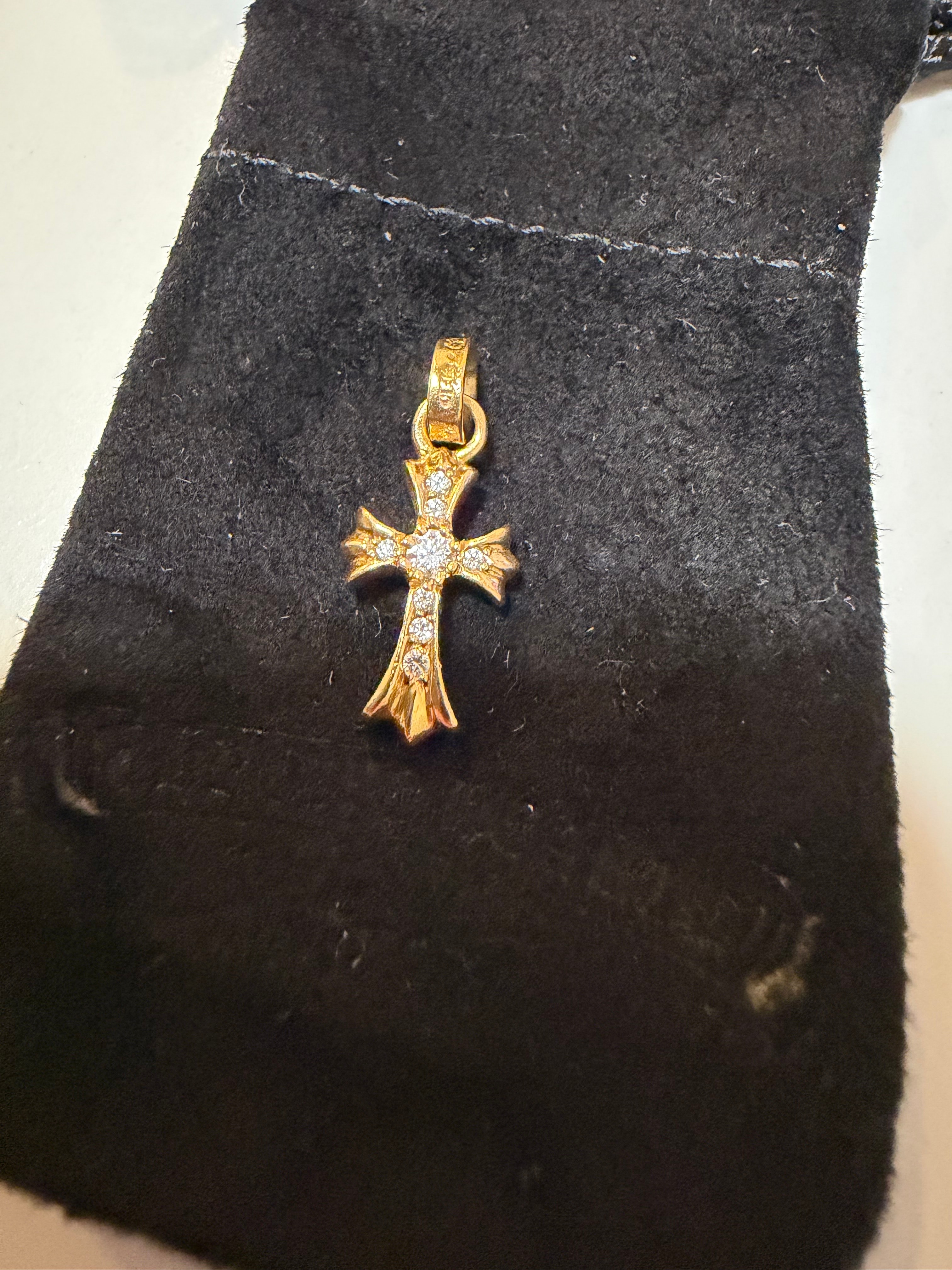 Chrome Hearts 22K CH Cross Baby Fat Charm with Pave Diamond "Yellow Gold"