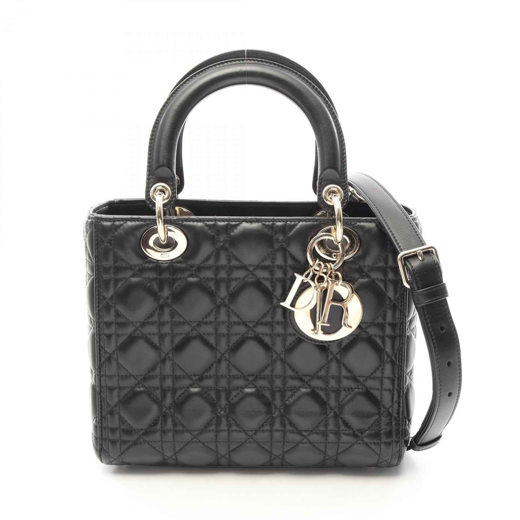 ディオール Dior LADY DIOR レディディオール カナージュ 2WAY ハンドバッグ バッグ レザー レディース ブラック系 M0565ONGE-M900 【中古】