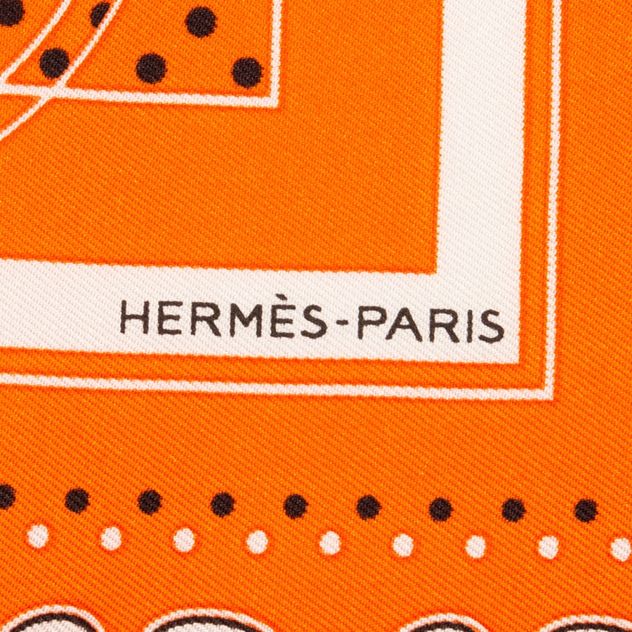 HERMES エルメス スカーフ カレ55 シルクバンダナ Ex-Libris Bandana  エクスリブリス・バンダナ シルク オレンジ ホワイト【中古】