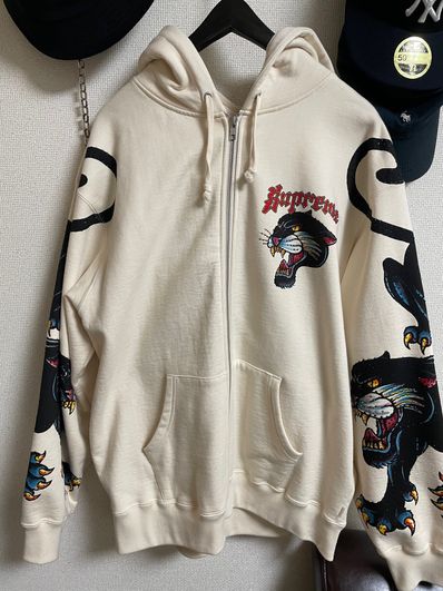 Supreme Panther Zip Up Hooded Sweatshirt "Natural"