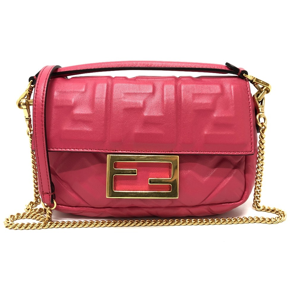 フェンディ FENDI バゲット スモール 8BS017 FF チェーン 2WAYバッグ カバン バック バッグ ショルダーバッグ ラムスキン ピンク