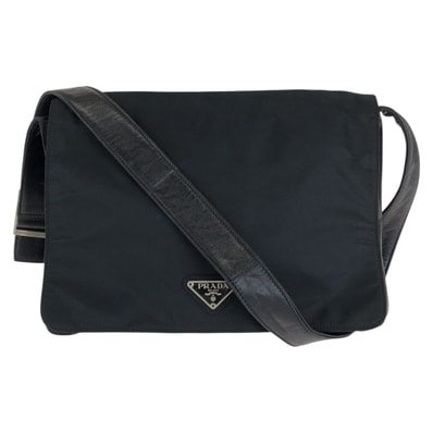 美品 PRADA プラダ テスート 三角ロゴプレート ブラック 黒 シルバー金具 ナイロン レザー/ ショルダーバッグ 604720 【中古】