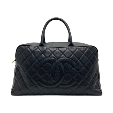 CHANEL シャネル マトラッセ ボストンバッグ ラージ ブラック キャビアスキン ココマーク ゴールド金具