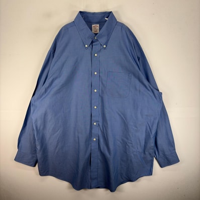 古着 ブルックスブラザーズ Brooks Brothers 長袖シャツ ボタンダウン 胸ポケ 2XL ブルー系 無地 メンズ