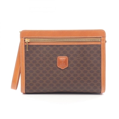 セリーヌ CELINE マカダム ハンドストラップ付き セカンドバッグ クラッチバッグ バッグ PVCコーティングキャンバス レザー メンズ レディース ブラウン系 / ベージュ系 【中古】