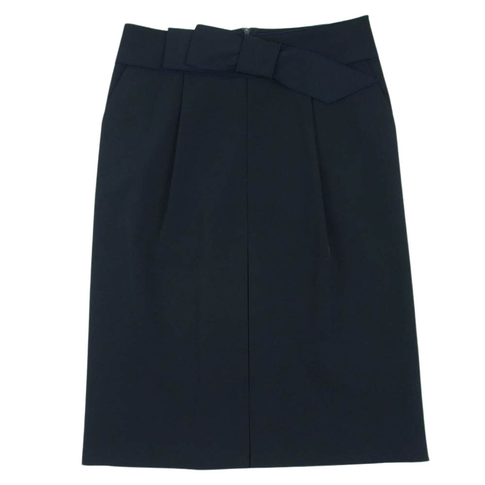 FOXEY フォクシー スカート 22733-ACRA155 NEWYORK ニューヨーク ウェスト リボン インバーテッド プリーツ スカート ネイビー系 38【美品】【中古】