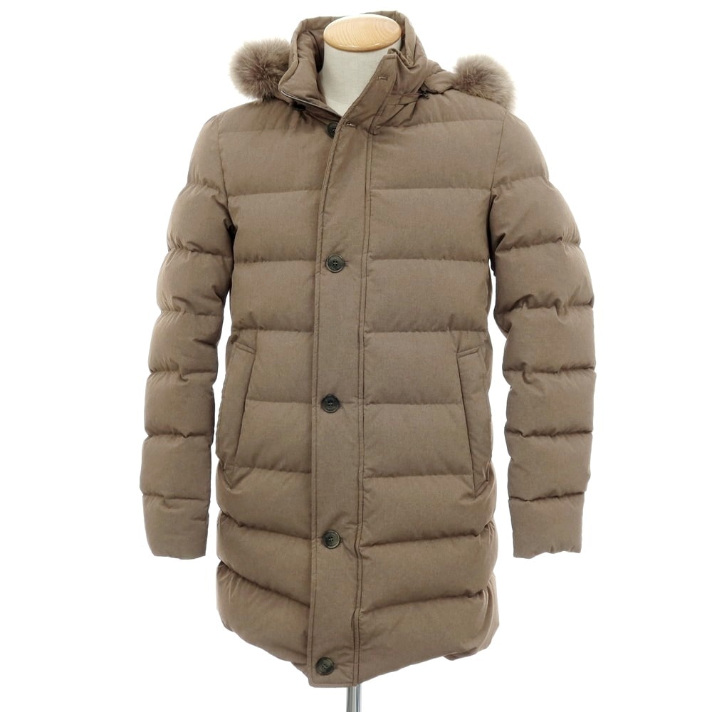 【中古】ヘルノ Herno ポリエステルナイロン ファー ダウンコート ダークベージュ【サイズ44】【メンズ】