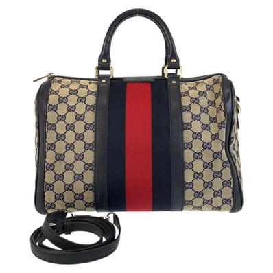 GUCCI グッチ シェリーライン グレー ネイビー ゴールド金具 GGキャンバス レザー/ ハンドバッグ ボストンバッグ ショルダーバッグ 2way 501951 【中古】