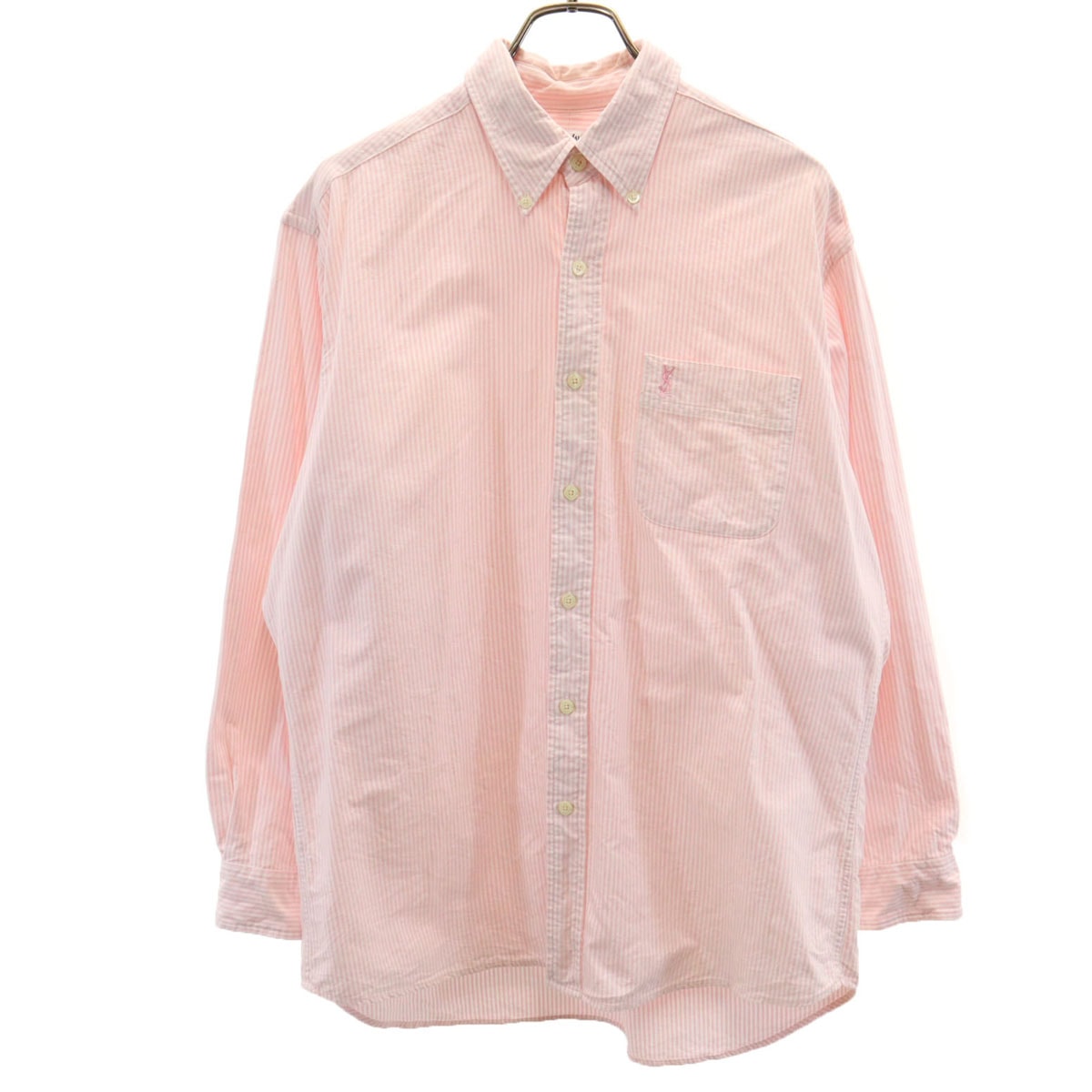 YVES SAINT LAURENT イヴサンローラン 90s オールド ストライプ柄 長袖 オックスフォード ボタンダウンシャツ L ピンク