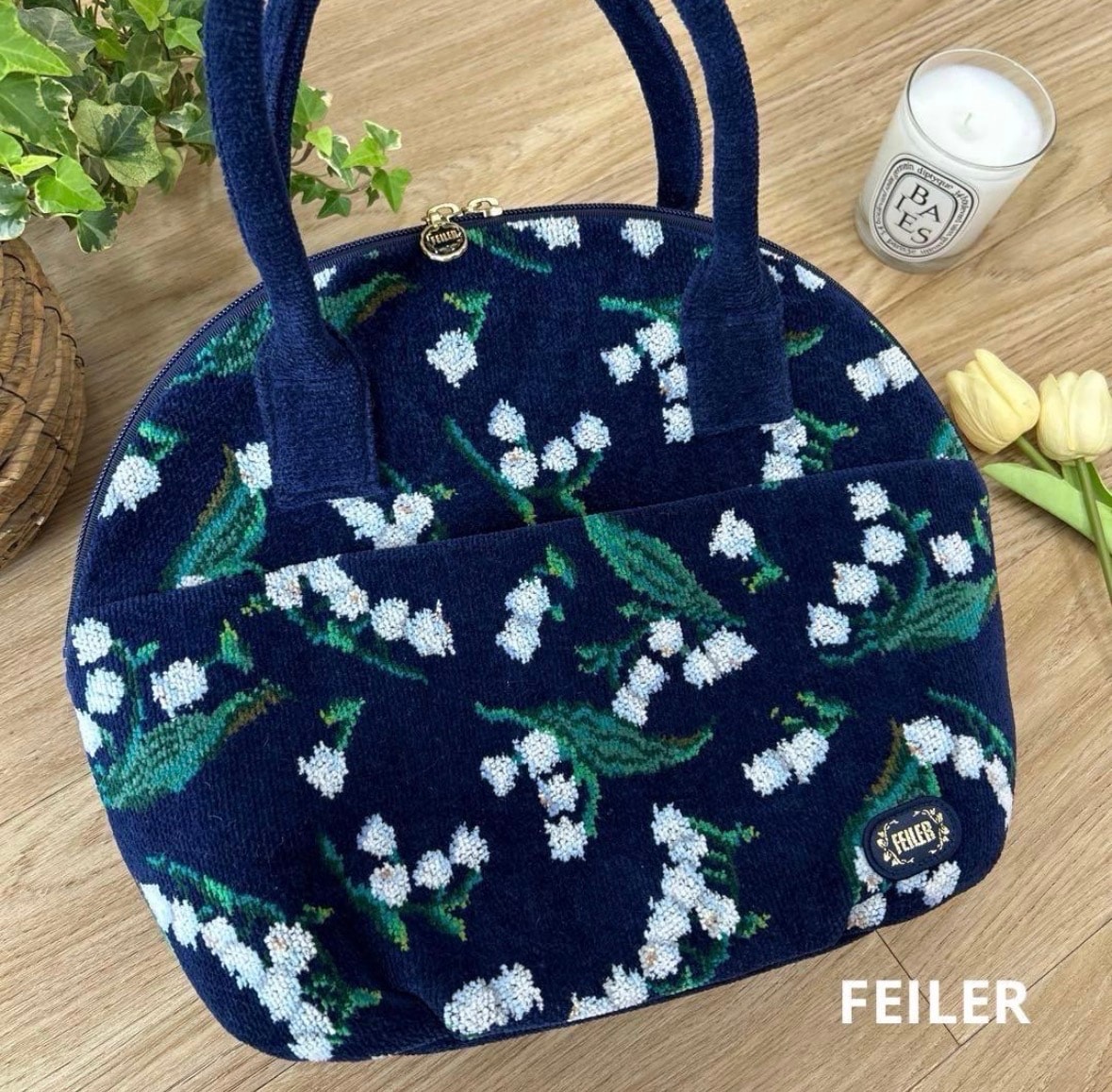 FEILER　フェイラー　フロランスミュゲ　ハンドバッグ　スズラン　ネイビー