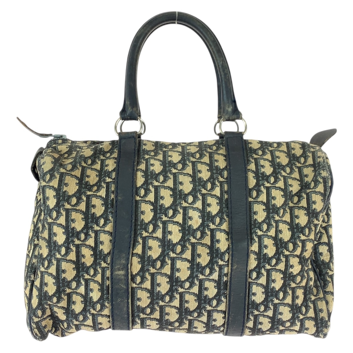 Christian Dior クリスチャンディオール ヴィンテージ トロッター ベージュ ネイビー シルバー金具 キャンバス レザー/ ハンドバッグ ミニボストンバッグ 600010 【中古】