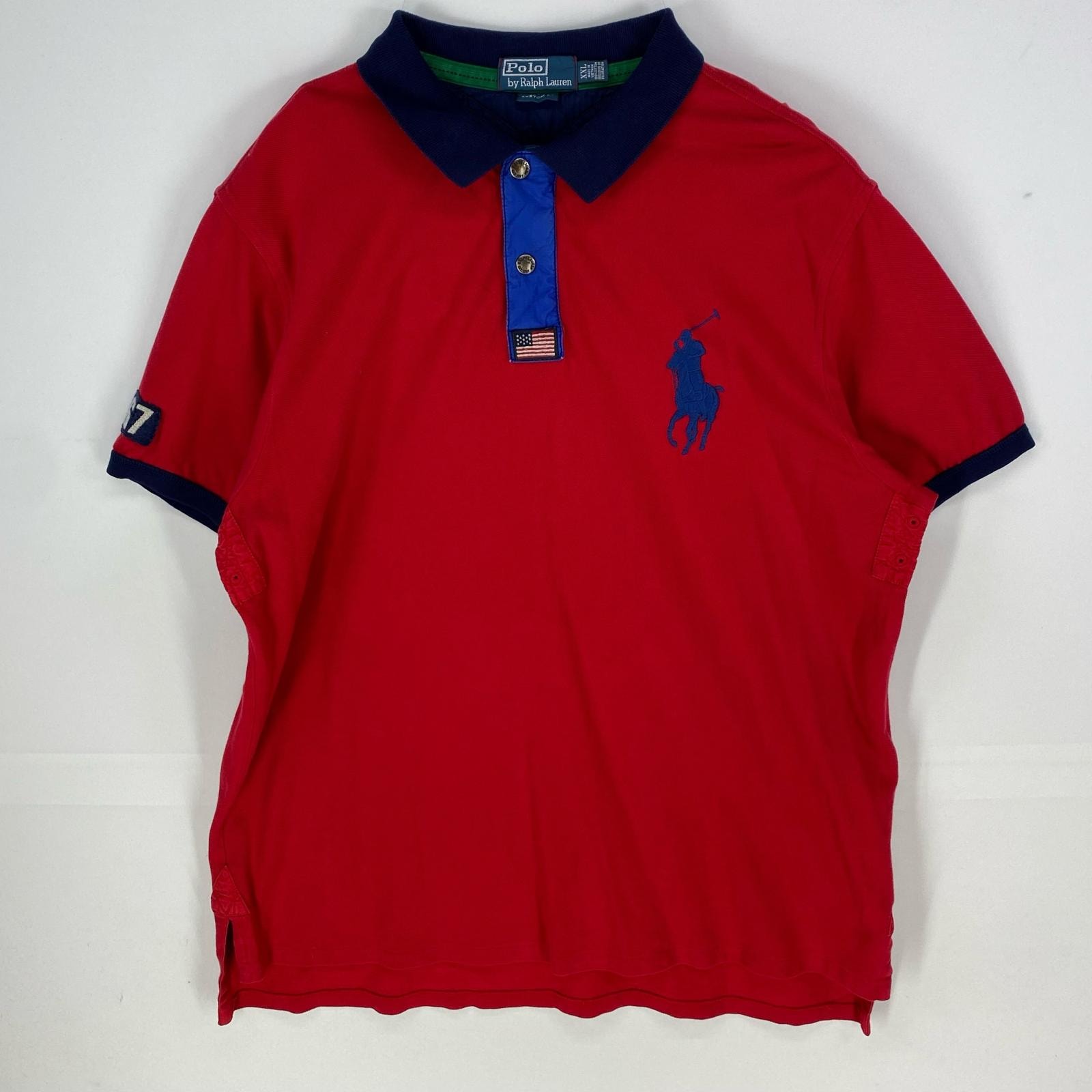 古着 ポロバイラルフローレン Polo by Ralph Lauren 半袖シャツ ハーフジップ スナップボタン ビッグポニー 2XL レッド系 メンズ