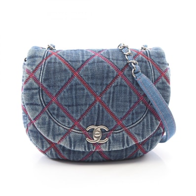シャネル CHANEL マトラッセ ラウンドフラップ ショルダーバッグ バッグ デニム レディース ネイビー系 【中古】