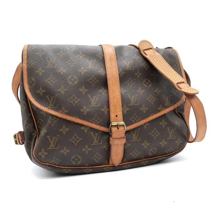 LOUIS VUITTON(ルイ・ヴィトン)ソミュール35 ヴィンテージ ショルダーバッグ モノグラム ブラウン PVC レザー ヌメ革 ゴールド金具 斜め掛け レディース メンズ M42254【中古】