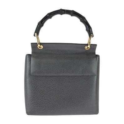 美品 GUCCI グッチ バンブー グレー ブラック ゴールド金具 レザー ハンドバッグ 604210 【中古】