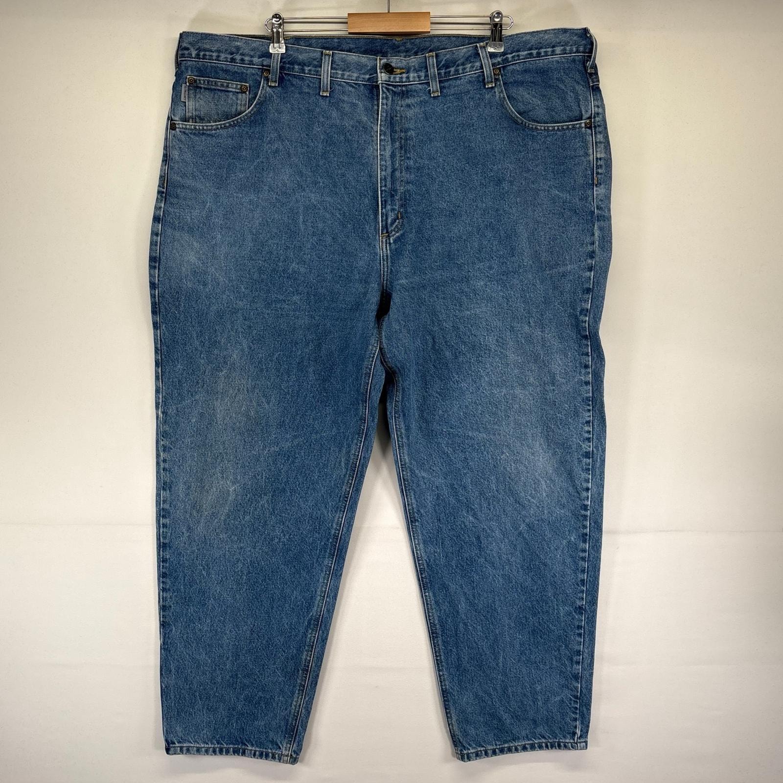 古着 カーハート Carhartt デニム パンツ Gパン 5ポケ 大きいサイズ ワーク テーパード ワンポイントロゴ W48 L32  ブルー系 メンズ