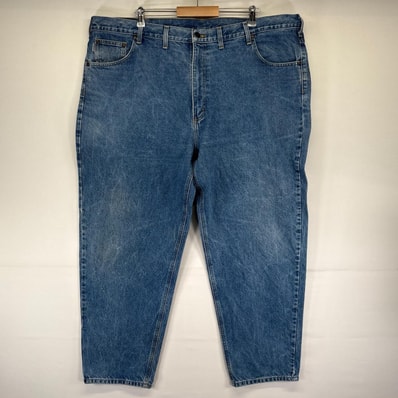 古着 カーハート Carhartt デニム パンツ Gパン 5ポケ 大きいサイズ ワーク テーパード ワンポイントロゴ W48 L32 ブルー系 メンズ