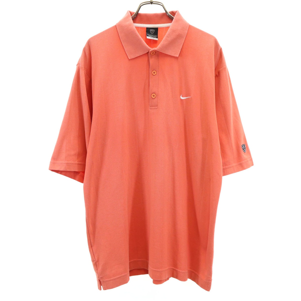 NIKE GOLF ナイキゴルフ ストライプ柄 5分袖 ポロシャツ L アプリコットオレンジ系 DRI-FIT