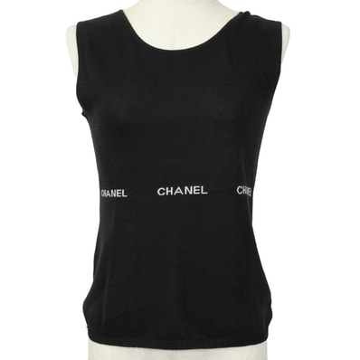 2024年春夏 CHANEL シャネル トップス ノースリーブ ロゴ 黒 (ブラック) コットン #38 P23132 新品同様【中古】