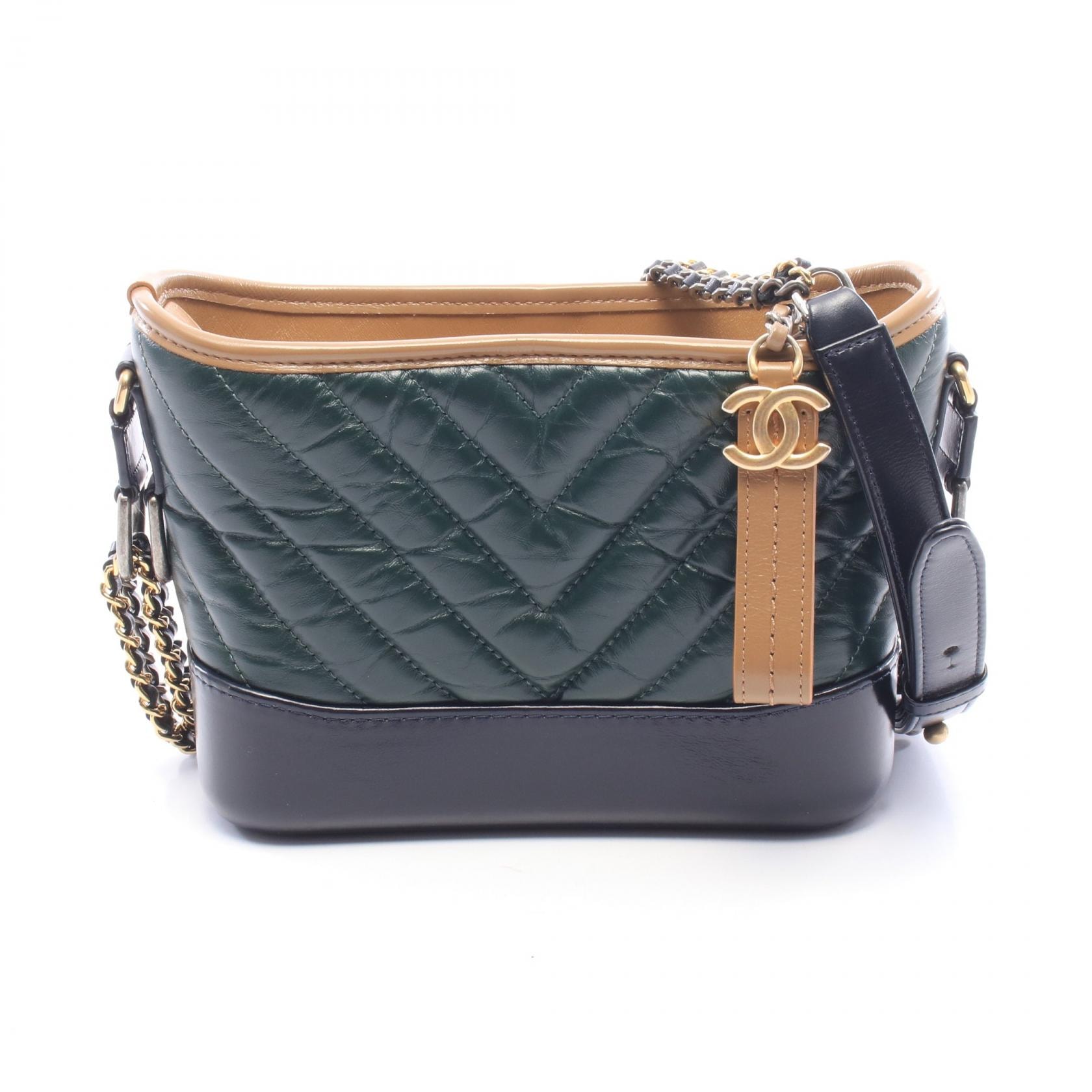 シャネル CHANEL ガブリエル ドゥ シャネル スモール ホーボー コンビ金具 ショルダーバッグ バッグ カーフ(牛革) レザー レディース グリーン系 / ブラック系 / ベージュ系 【中古】