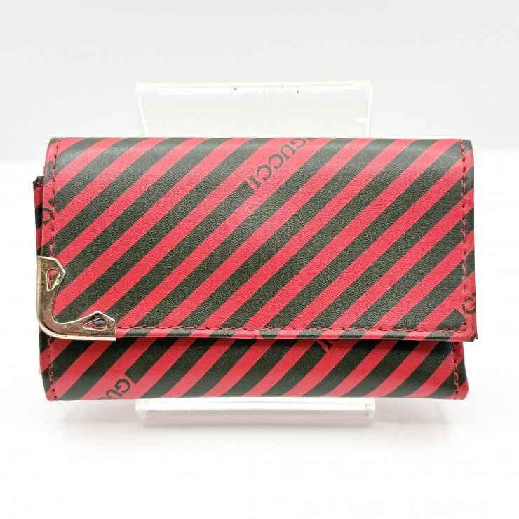 GUCCI(グッチ)ヴィンテージ キーケース 6連キーケース ストライプ レッド ブラック ゴールド金具 レザー 【中古】
