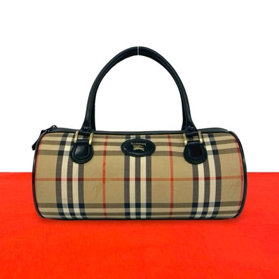 BURBERRY バーバリー シャドーホース ロゴ ノバチェック キャンバス レザー ハンドバッグ ベージュ
37305