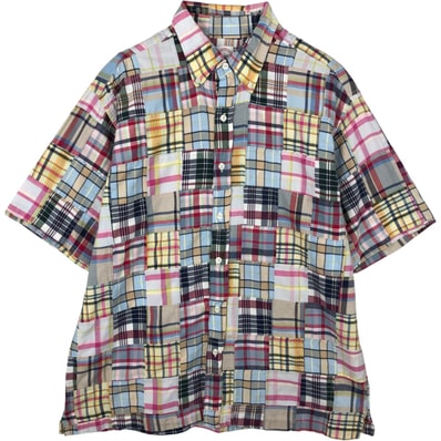 古着 ブルックスブラザーズ Brooks Brothers Est.1818 パッチワーク 半袖 ボタンダウン チェックシャツ ボックスシャツ メンズL相当/eaa641480