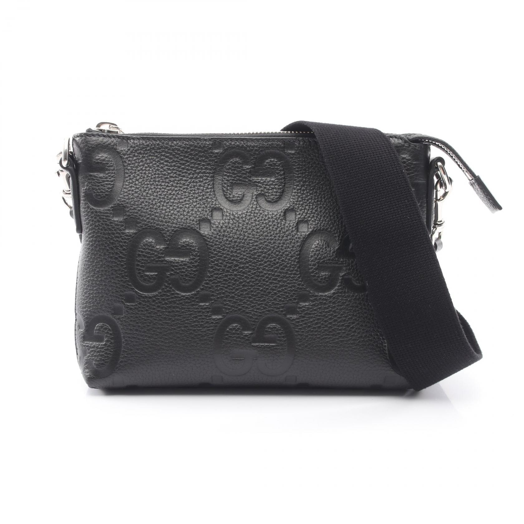 グッチ GUCCI ジャンボGG スモール メッセンジャーバッグ ショルダーバッグ バッグ レザー メンズ レディース ブラック系 761747 【中古】